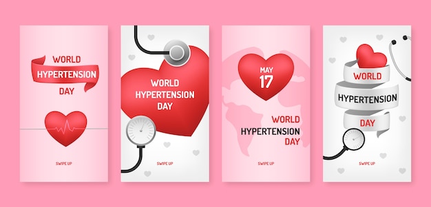 Vector gratuito colección realista de historias de instagram del día mundial de la hipertensión