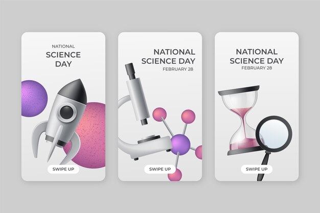 Colección realista de historias de instagram del día nacional de la ciencia