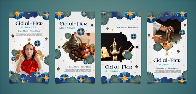 Vector gratuito colección realista de historias de instagram de eid al-fitr