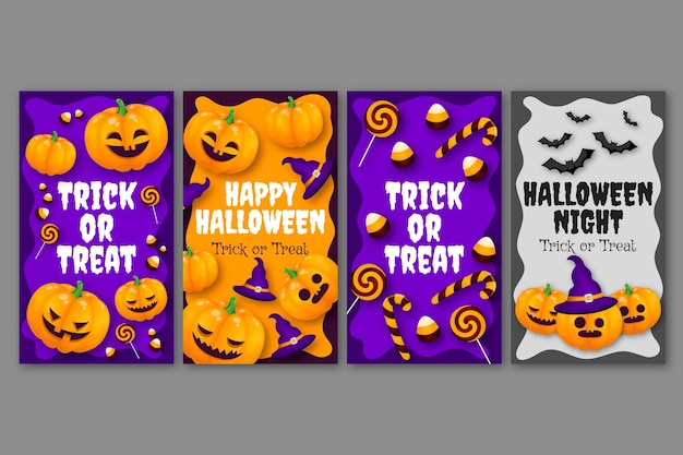 Colección realista de historias de instagram de halloween