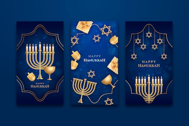 Vector gratuito colección realista de historias de instagram de hanukkah