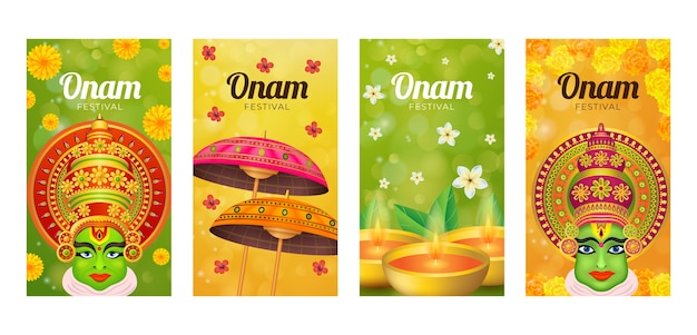 Colección realista de historias de instagram de onam