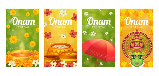 Colección realista de historias de instagram de onam
