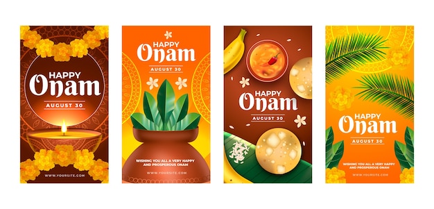 Colección realista de historias de instagram de onam