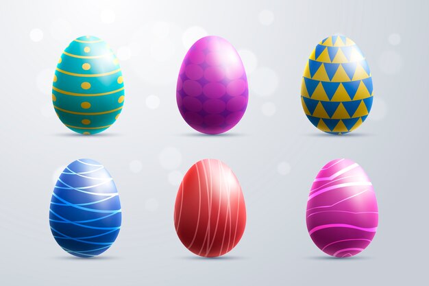 Colección realista de huevos de pascua coloridos
