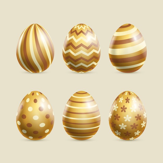 Colección realista de huevos de pascua dorados