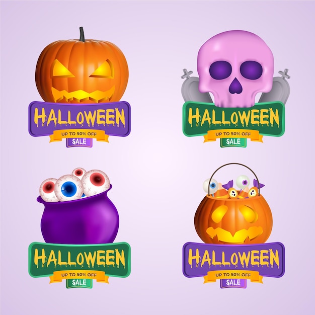 Colección realista de insignias de rebajas de halloween