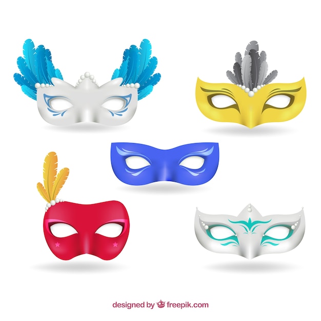 Vector gratuito colección realista de máscaras de carnaval