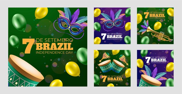 Colección realista de publicaciones de ig del día de la independencia de brasil
