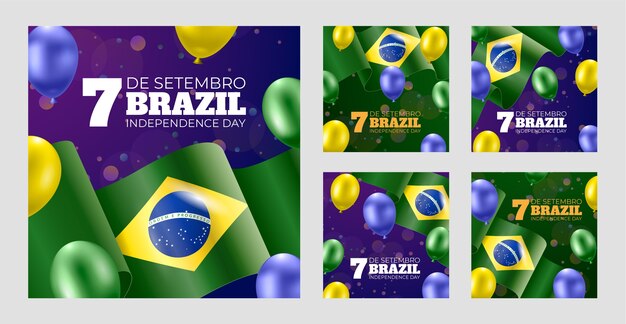 Vector gratuito colección realista de publicaciones de ig del día de la independencia de brasil