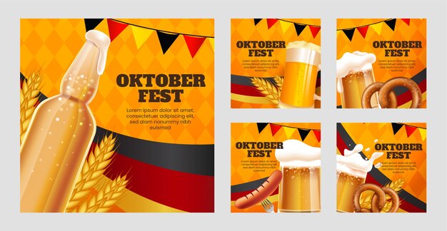 Colección realista de publicaciones de ig de oktoberfest