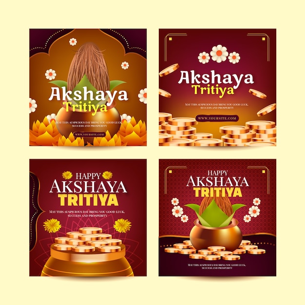 Vector gratuito colección realista de publicaciones de instagram de akshaya tritiya