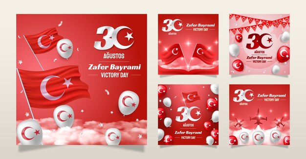 Colección realista de publicaciones de instagram para la celebración del día de las fuerzas armadas turcas