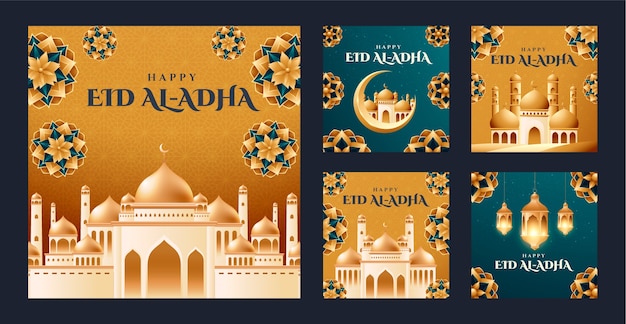 Colección realista de publicaciones de instagram para la celebración islámica de eid al-adha