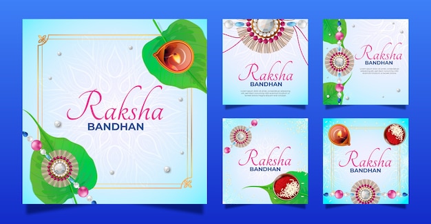 Vector gratuito colección realista de publicaciones de instagram para la celebración de raksha bandhan