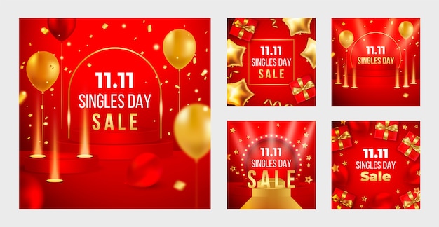 Colección realista de publicaciones de instagram del día de compras 11.11
