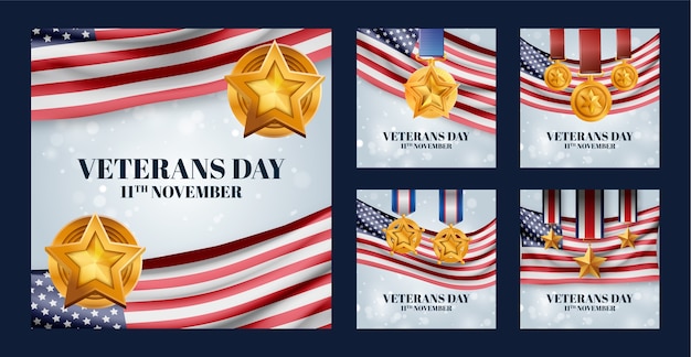 Colección realista de publicaciones de instagram para el día festivo del día de los veteranos de ee. uu.