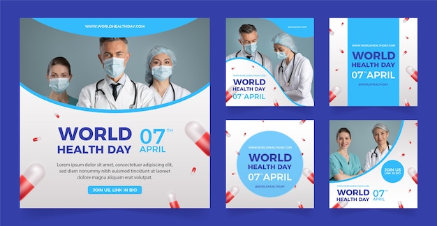 Vector gratuito colección realista de publicaciones de instagram del día mundial de la salud