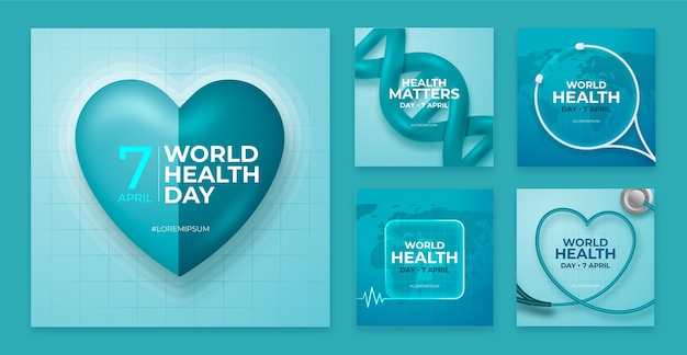 Colección realista de publicaciones de instagram del día mundial de la salud