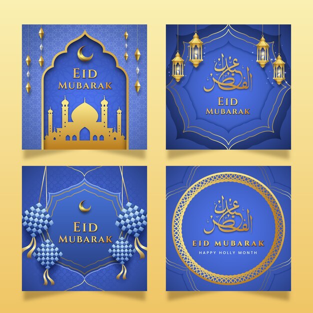 Colección realista de publicaciones de instagram de eid al-fitr