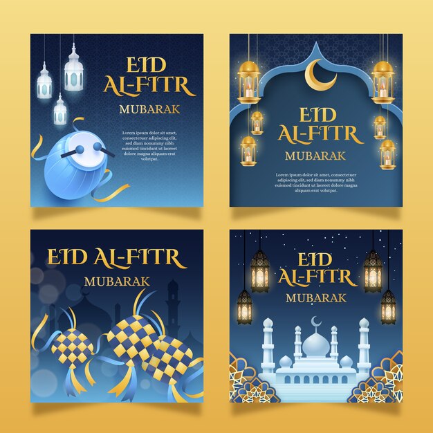 Colección realista de publicaciones de instagram de eid al-fitr