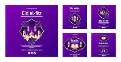 Vector gratuito colección realista de publicaciones de instagram de eid al-fitr