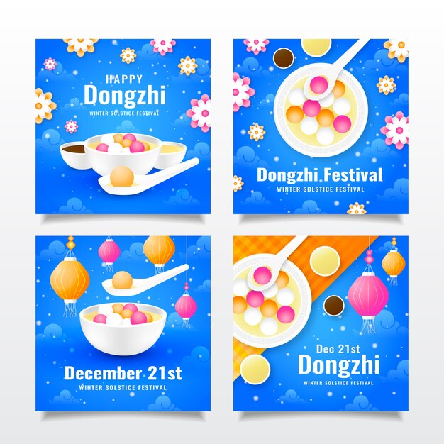 Colección realista de publicaciones de instagram del festival dongzhi