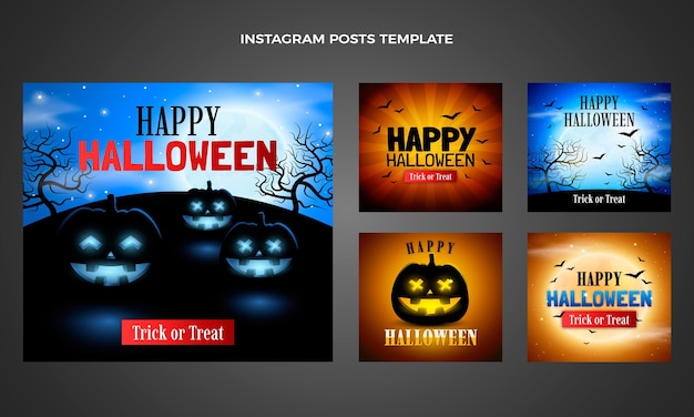 Vector gratuito colección realista de publicaciones de instagram de halloween