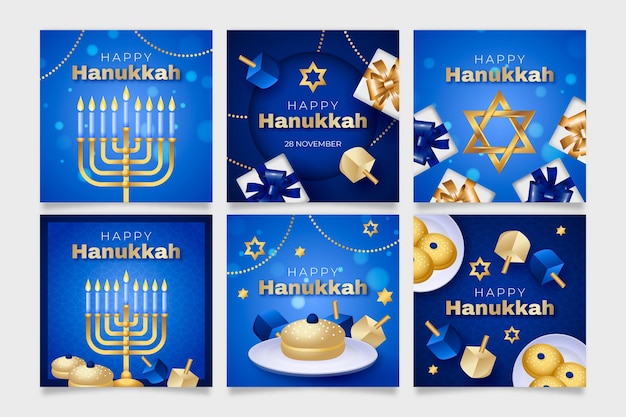 Vector gratuito colección realista de publicaciones de instagram de hanukkah