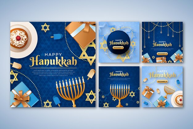 Colección realista de publicaciones de instagram de hanukkah