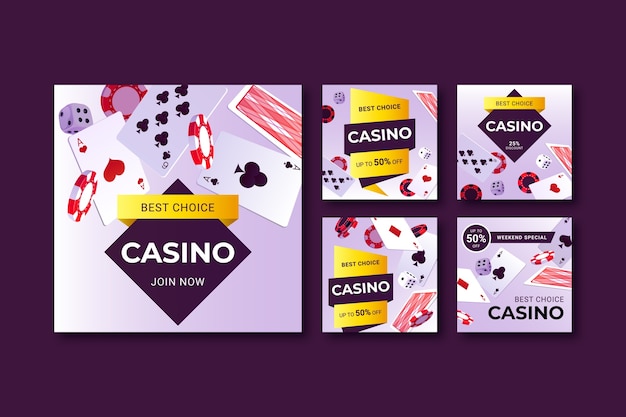 Colección realista de publicaciones de instagram para juegos de casino