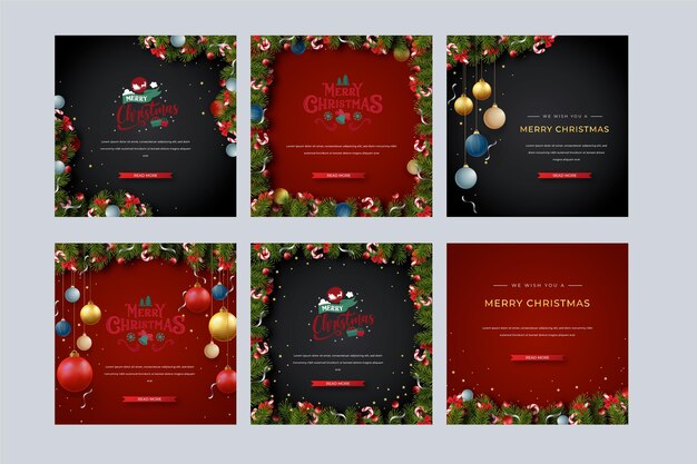 Colección realista de publicaciones de instagram navideñas