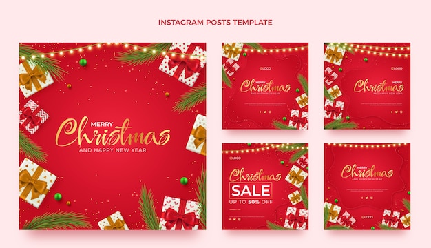 Vector gratuito colección realista de publicaciones de instagram navideñas