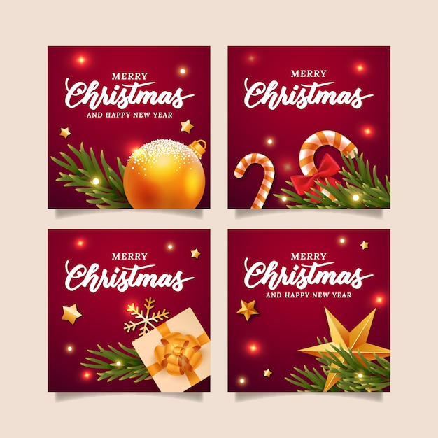 Colección realista de publicaciones de instagram navideñas
