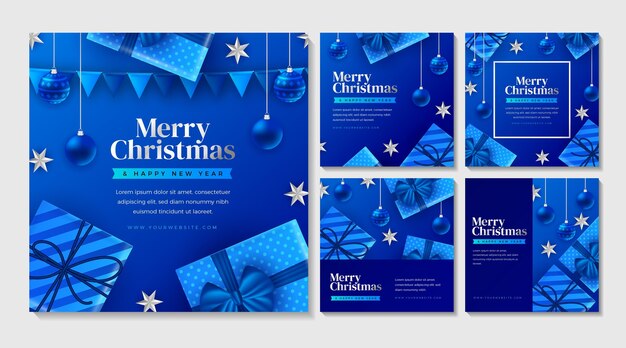 Colección realista de publicaciones de instagram navideñas