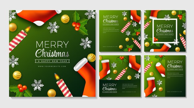 Colección realista de publicaciones de instagram navideñas