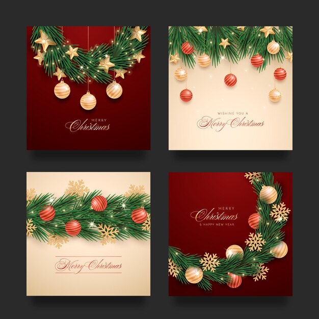 Colección realista de publicaciones de instagram navideñas