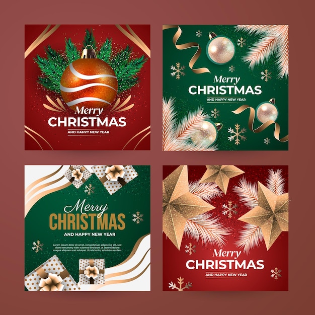 Vector gratuito colección realista de publicaciones de instagram navideñas