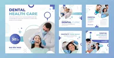 Vector gratuito colección realista de publicaciones de instagram para negocios de clínicas dentales