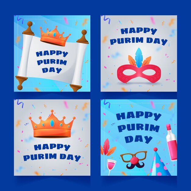 Colección realista de publicaciones de instagram de purim