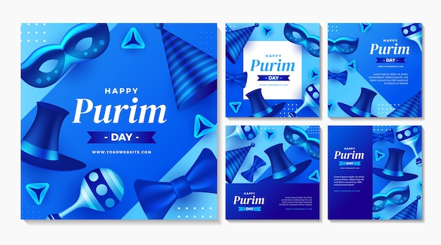 Colección realista de publicaciones de instagram de purim