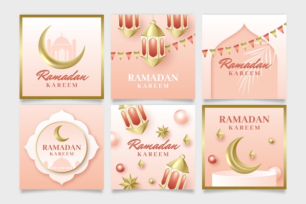Vector gratuito colección realista de publicaciones de instagram de ramadán