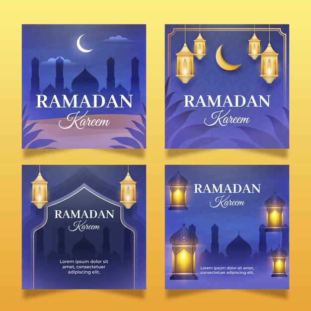 Colección realista de publicaciones de instagram de ramadán