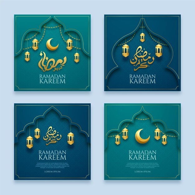 Colección realista de publicaciones de instagram de ramadán