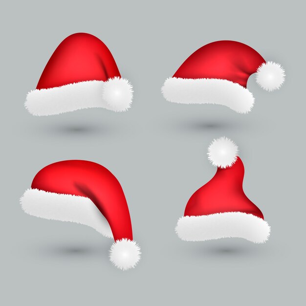 Colección realista de sombreros de santa claus