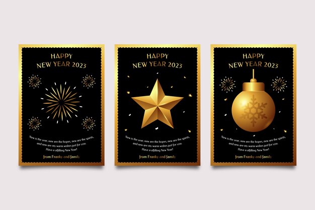 Colección realista de tarjetas de felicitación de año nuevo 2023