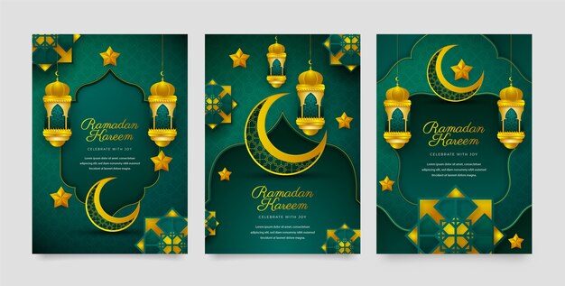 Colección realista de tarjetas de felicitación de celebración de ramadán