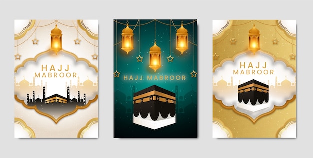 Colección realista de tarjetas hajj mubarak