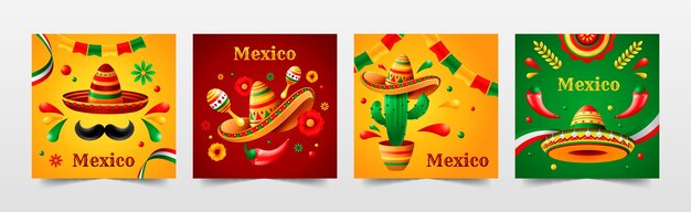 Colección realista de tarjetas de sombrero mexicano.