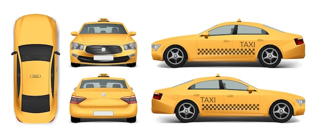 Colección realista de taxis amarillos